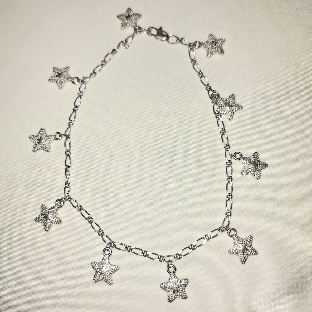 Silver 10 Star Charm Bracelet